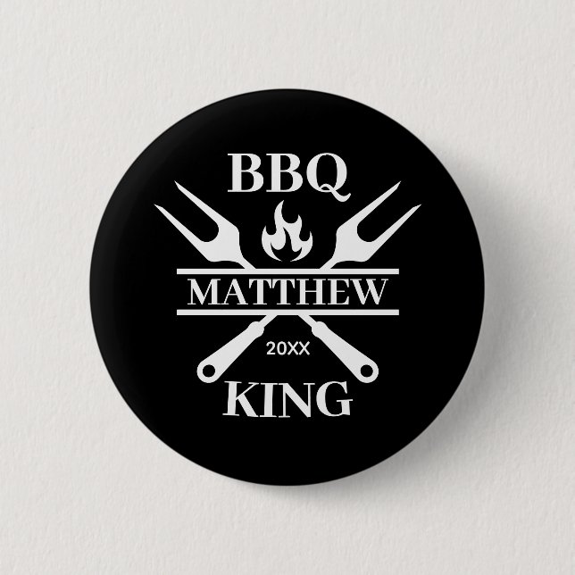 Funny BBQ Grill Master Personalized Barbecue King  Button (Front)