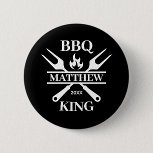 Funny BBQ Grill Master Personalized Barbecue King  Button
