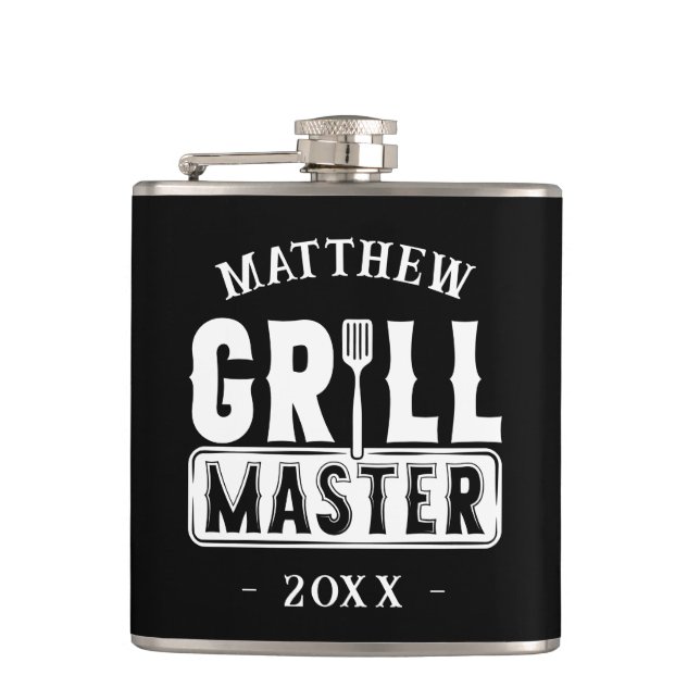 Funny BBQ Grill Master Personalized Barbecue King Flask (Front)