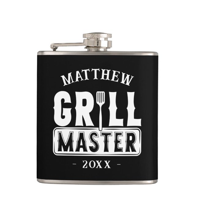 Funny BBQ Grill Master Personalized Barbecue King Flask (Front)