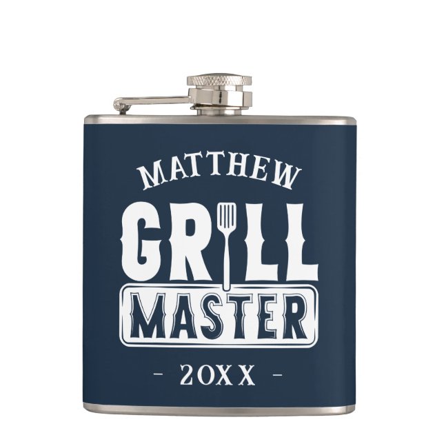 Funny BBQ Grill Master Personalized Barbecue King Flask (Front)