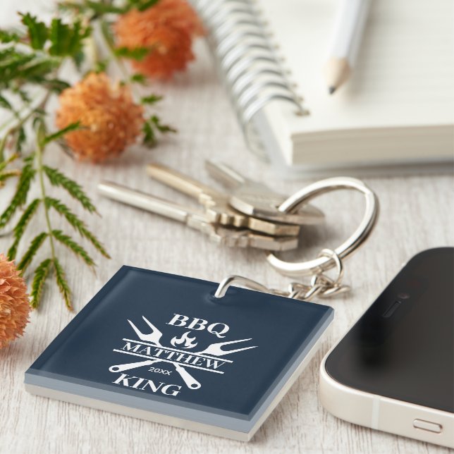 Funny BBQ Grill Master Personalized Barbecue King  Keychain (Front Right)