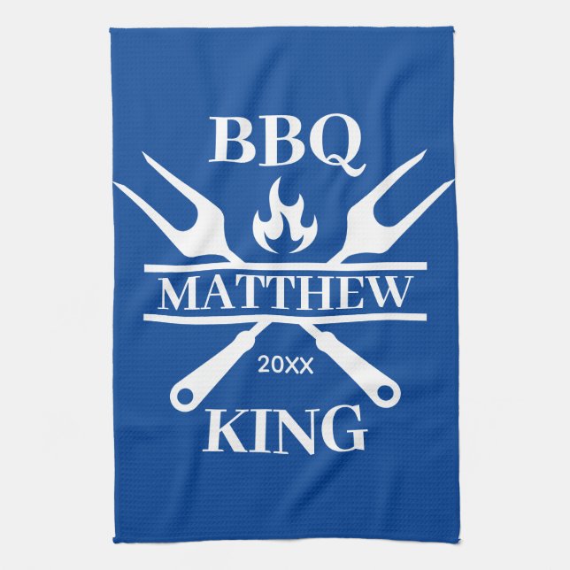 Funny BBQ Grill Master Personalized Barbecue King  Kitchen Towel (Vertical)