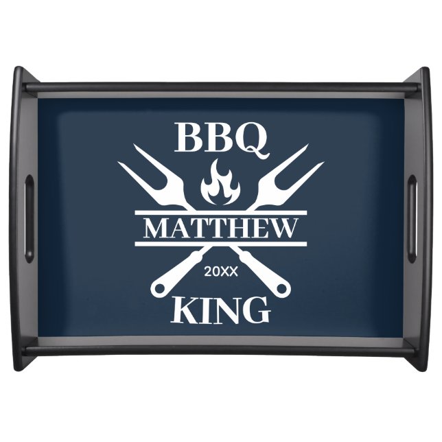 Funny BBQ Grill Master Personalized Barbecue King  Serving Tray (Front)
