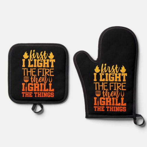 Funny BBQ Grill Quote Oven Mitt  Pot Holder Set