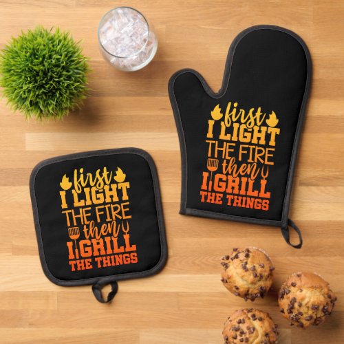 Funny BBQ Grill Quote Oven Mitt  Pot Holder Set