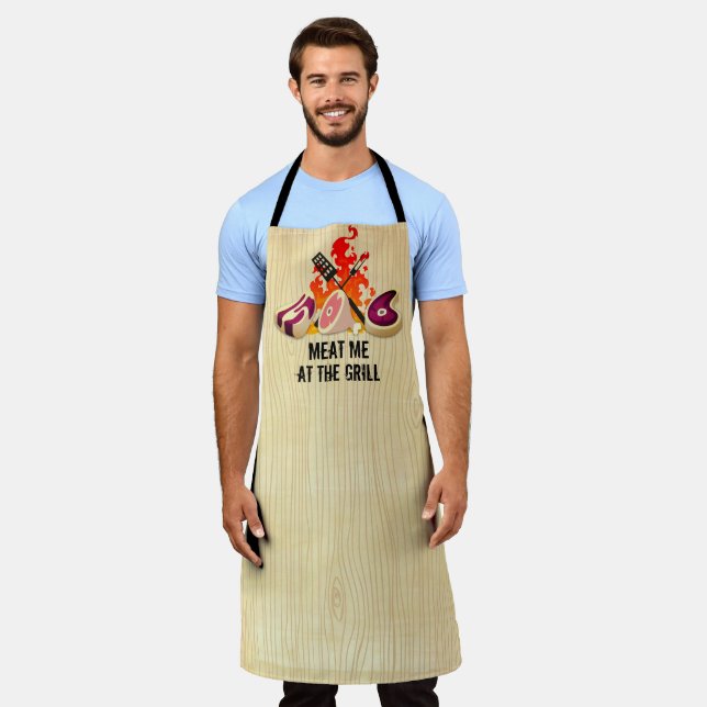Funny BBQ grilling meat steak ham flames fire Apron (Worn)
