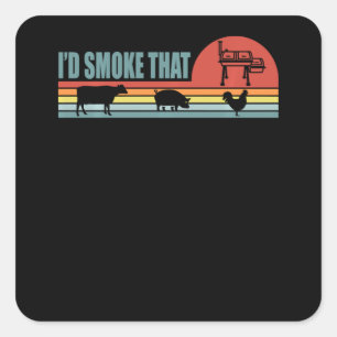 Funny BBQ Id Smoke That Barbeque Retro Square Sticker