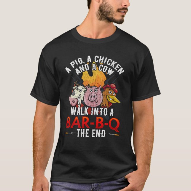 Funny BBQ Joke Pig Chicken Cow Barbecue Humor T-Shirt (Front)