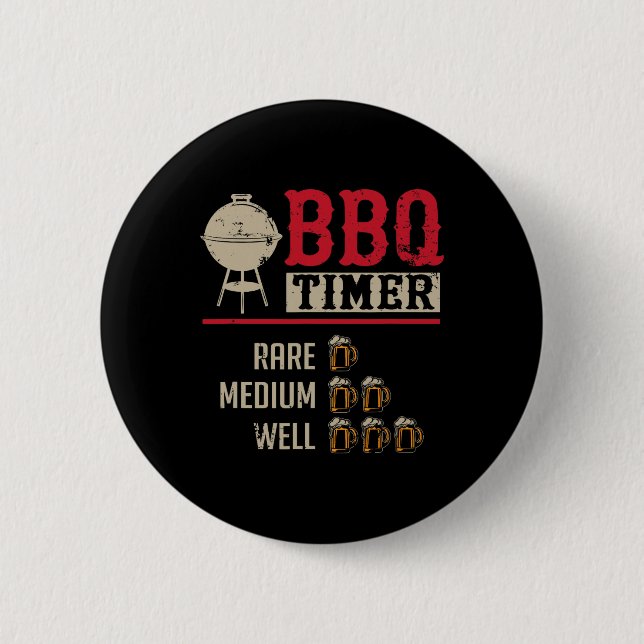 Funny Bbq Meat Cooking Timer Beer Grill Chef Rbecu Button (Front)