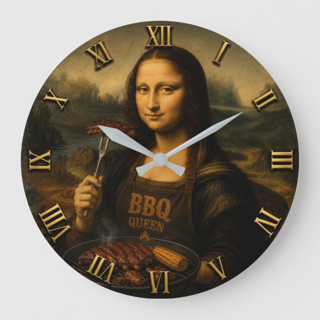 Funny BBQ Mona Lisa Large Clock (Front)