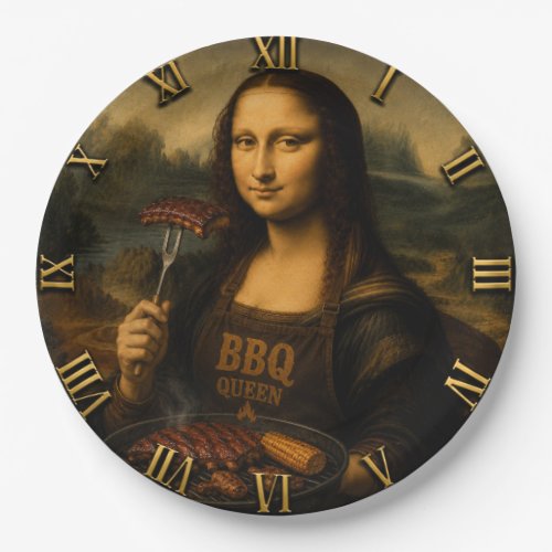 Funny BBQ Mona Lisa Paper Plates