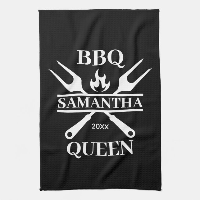 Funny BBQ Personalized Barbecue Queen Apron Cuttin Kitchen Towel (Vertical)