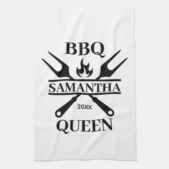 Funny BBQ Personalized Barbecue Queen Apron Cuttin Kitchen Towel (Vertical)