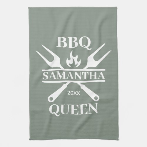 Funny BBQ Personalized Barbecue Queen Kitchen  Kitchen Towel