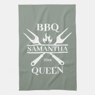Funny BBQ Personalized Barbecue Queen Kitchen  Towel