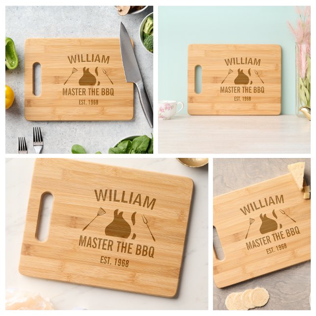 Funny BBQ Personalized Kitchen Engraved Cutting Board ( birthday chef barbecue for him funny modern cook cooking humor gift ideas 4th of july dad papa)