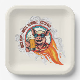 Funny BBQ Pig With Sunglasses Beer 4th of July Paper Plates