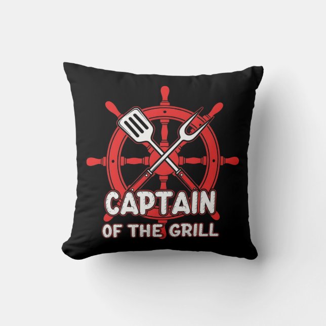 Funny BBQ Sailing Captain Of The Grill  Throw Pillow (Front)