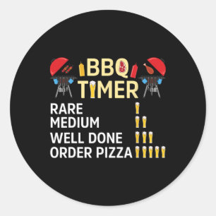 Funny Bbq Timer Barbecue Grill Master Grilling Dri Classic Round Sticker