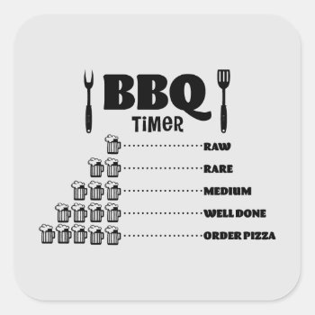 Funny Bbq Timer Word Art  Square Sticker by DoodlesGifts at Zazzle