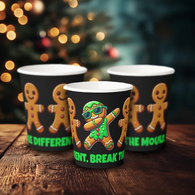 Funny Be Different Break the Mould Gingerbread Men Paper Cups (Dabbing Gingerbread Man Paper Cups Cover Photo)
