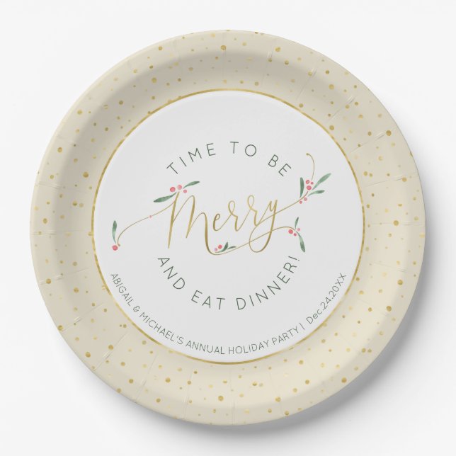 Funny Be Merry & Eat Dinner Festive Holiday Paper Plates (Front)
