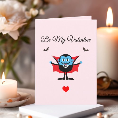 Funny Be My Valentine Cartoon Vampire Bat Holiday Card