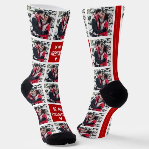 Funny Be My Valentine Photo Grid Socks