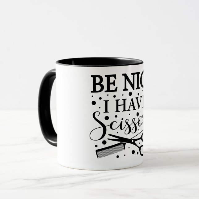 Funny Be Nice... Minimalist Hair Stylist Mug (Front Left)