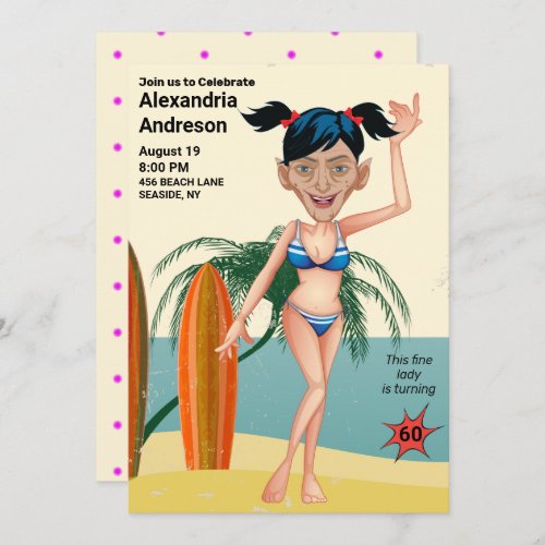 Funny Beach Bikini 60th Birthday Womens New Invitation