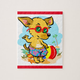 Funny Beach Chihuahua Dog Jigsaw Puzzle