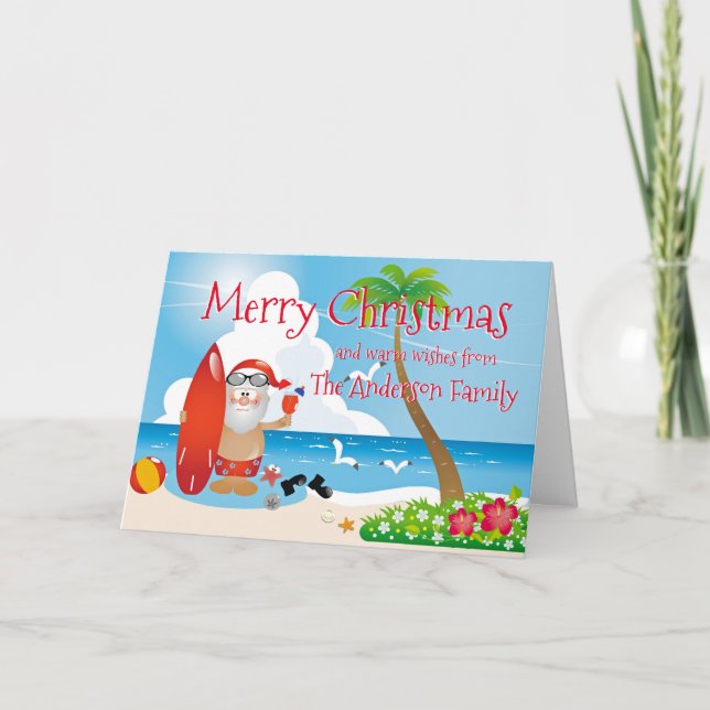 Funny Beach Christmas Greetings Card (Front)