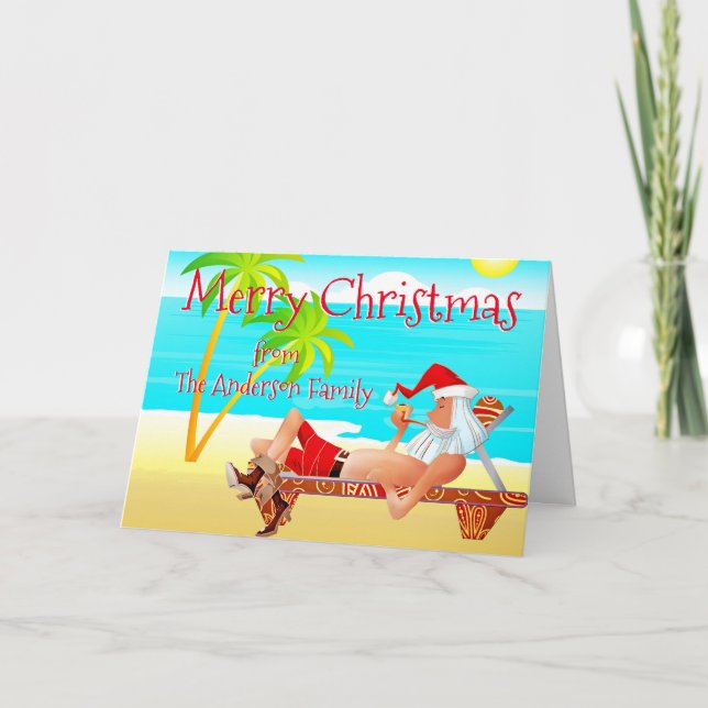 Funny Beach Christmas Greetings Card (Front)