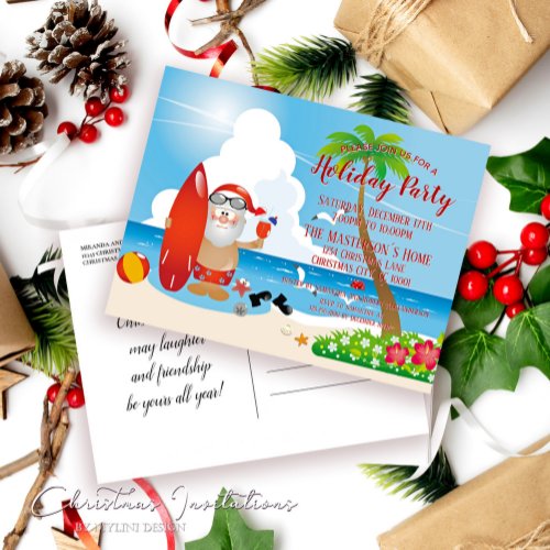 Funny Beach Christmas Party Invitation Postcard