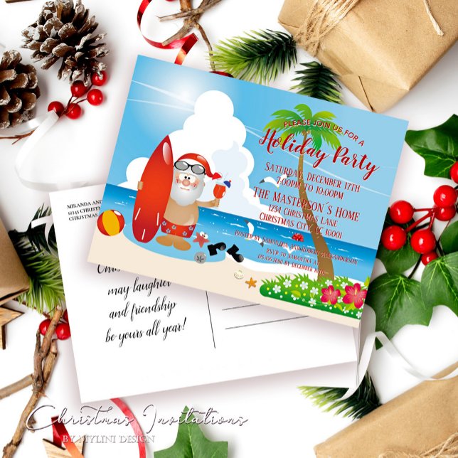 Funny Beach Christmas Party Invitation Postcard (Creator Uploaded)