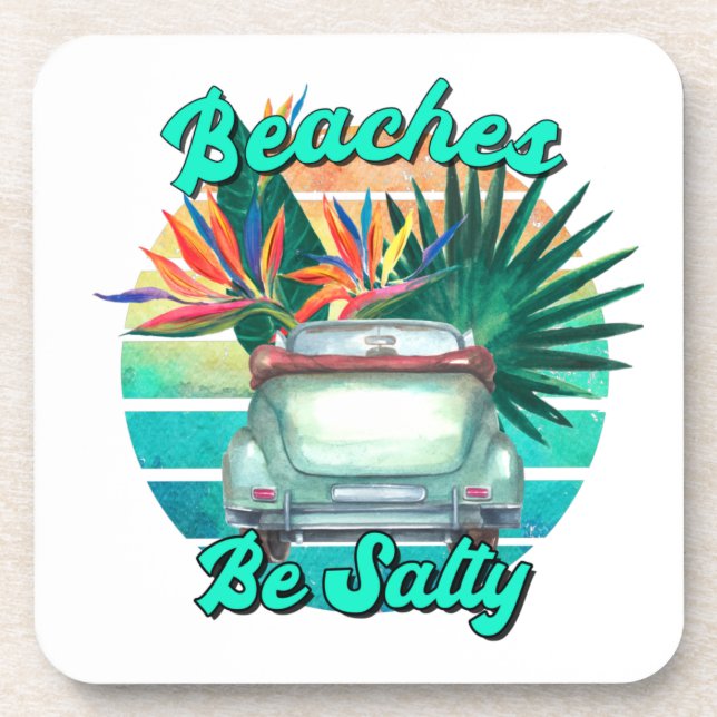 Funny Beach Classic Car Retro Sunset  Beverage Coaster (Front)