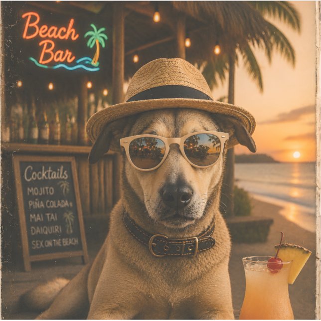 Funny Beach Dog Wall Art Printable Sticker (Front)