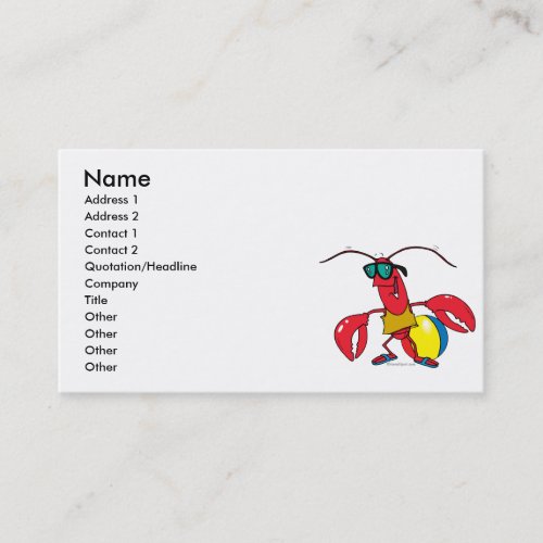 funny beach going  lobster cartoon business card templates