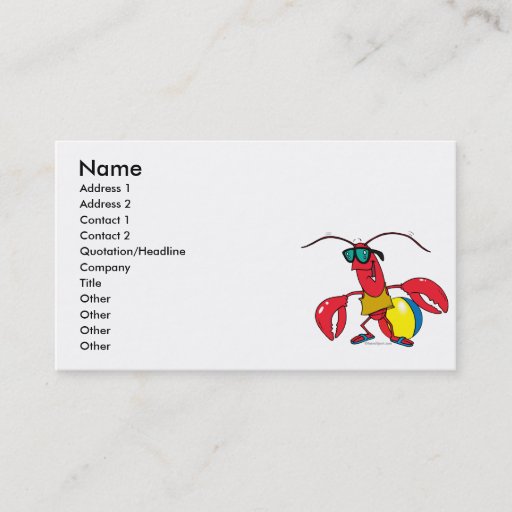 Customizable funny beach going  lobster cartoon business card templates