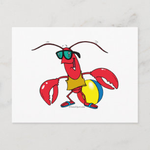 funny beach going  lobster cartoon postcard