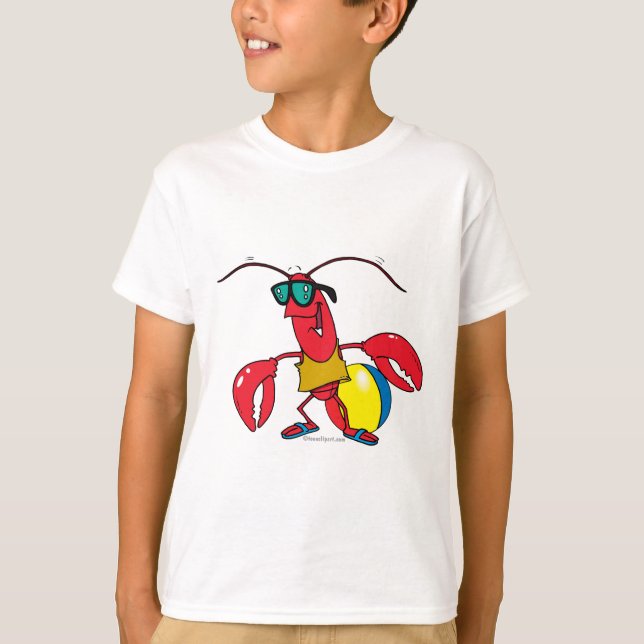 funny beach going  lobster cartoon T-Shirt (Front)