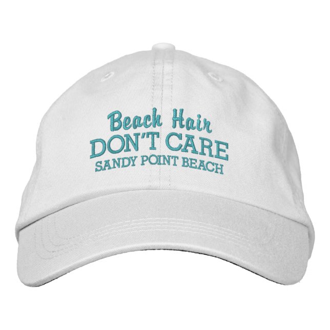 Funny Beach Hair Don't Care Custom Beach Name Embroidered Baseball Hat (Front)