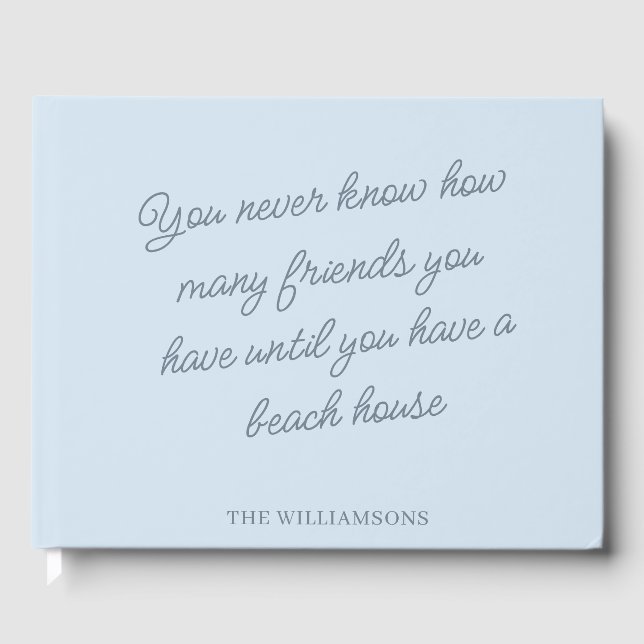 Funny Beach House Friends Personalized Name Blue Guest Book (Front)