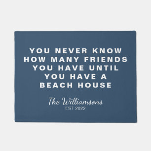 Funny Beach House Friends Quote Personalized Blue Doormat