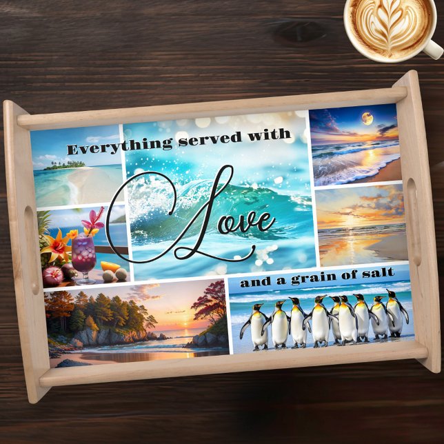 Funny Beach Photo Grid Personalized Serving Tray (Beach house serving tray featuring a photo collage with pictures of your own choice)
