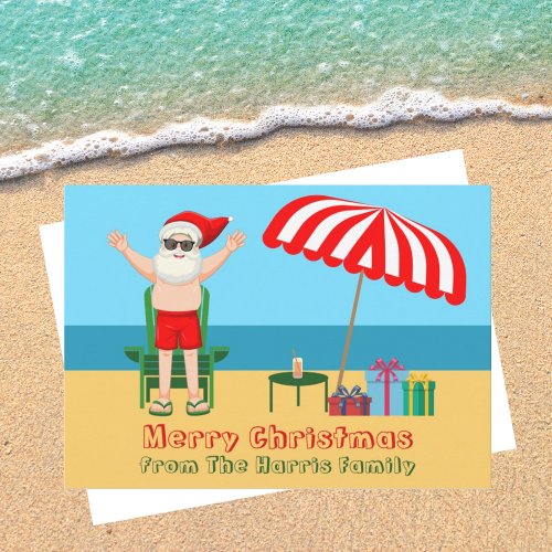 Funny Beach Santa Claus Cute Custom Christmas Holiday Card