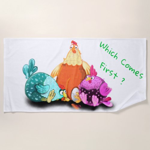 Funny Beach Towel Chickens Waiting Egg To Hatch