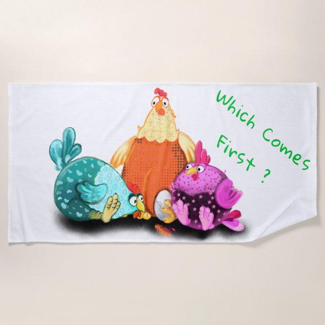 Funny Beach Towel Chickens Waiting Egg To Hatch (Front)