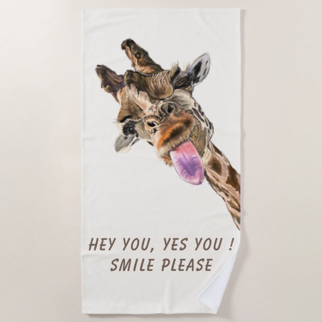 Funny Beach Towel Playful Giraffe - Custom Text (Front)